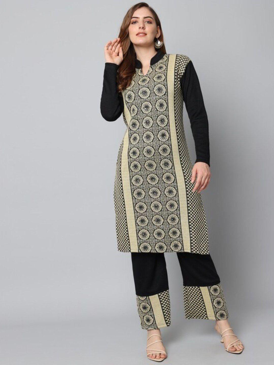 sammyco ethnic motifs madarin collar regular kurti with palazzos