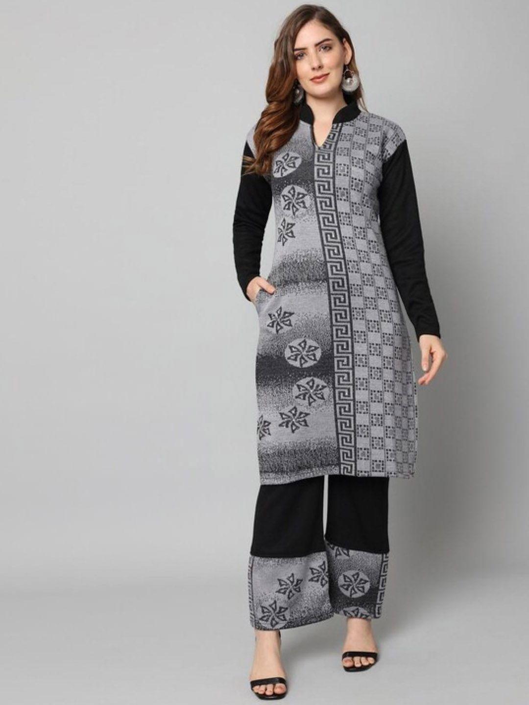 sammyco ethnic motifs madarin collar regular kurti with palazzos