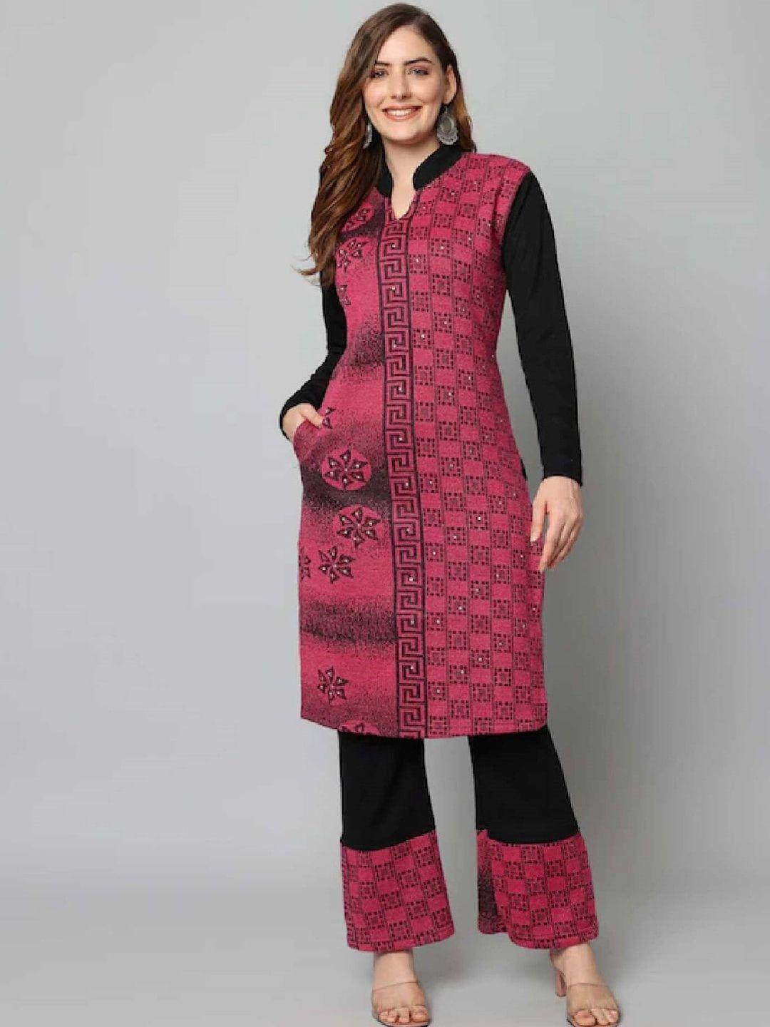 sammyco ethnic motif printed mandarin collar regular kurti with palazzos