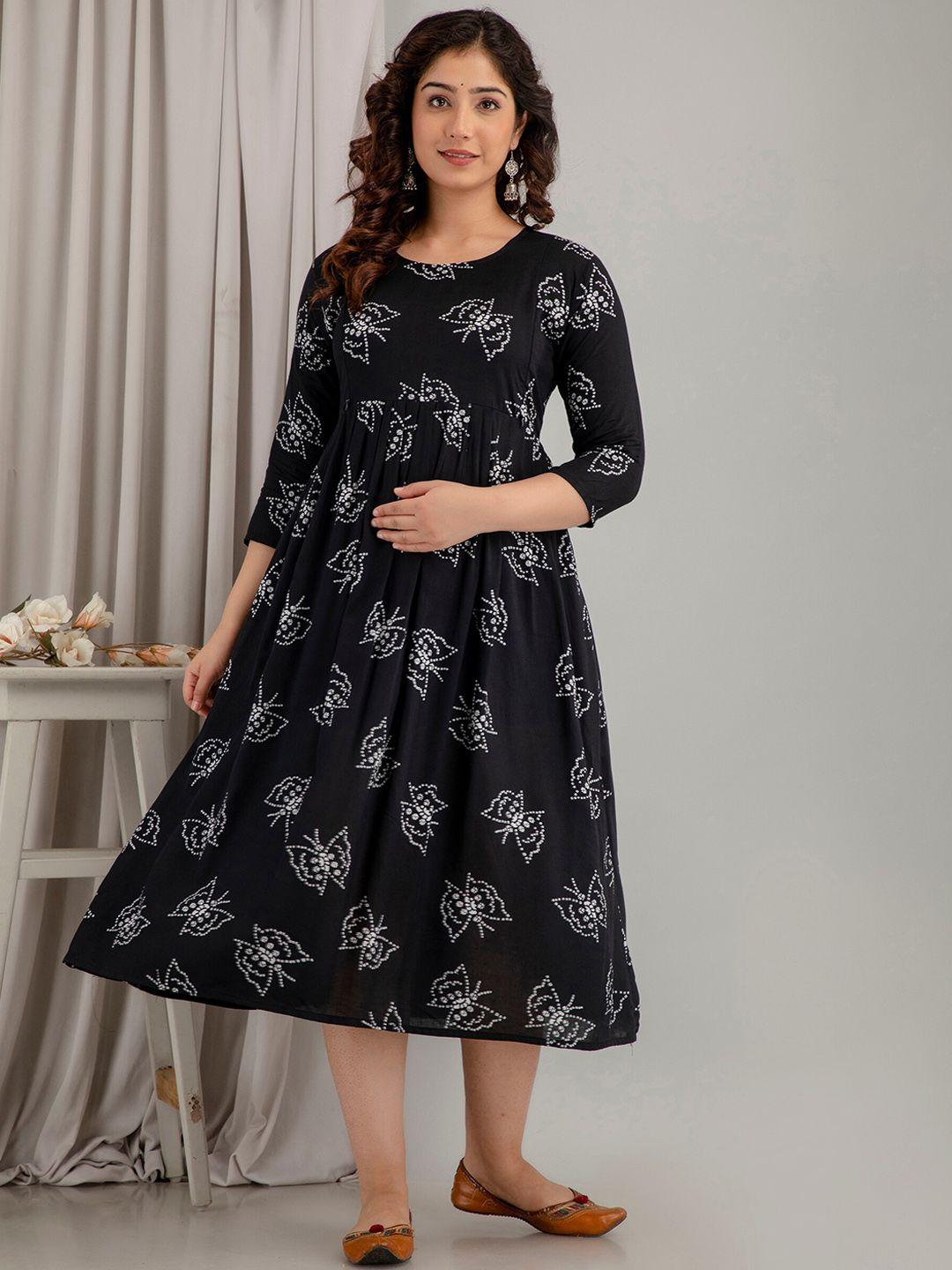 mialo fashion floral printed fit & flare midi feeding maternity ethnic dress