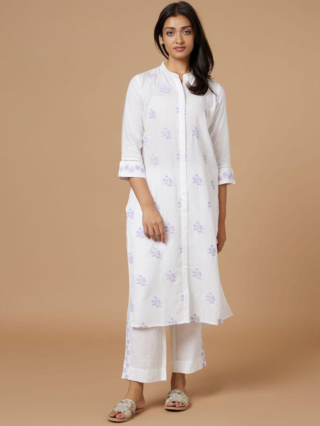 bombay bloom floral printed mandarin collar linen kurta with palazzos