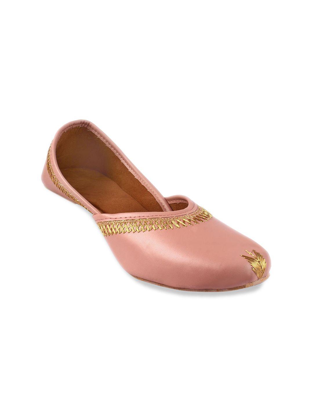 apratim women rose gold printed party mojaris flats