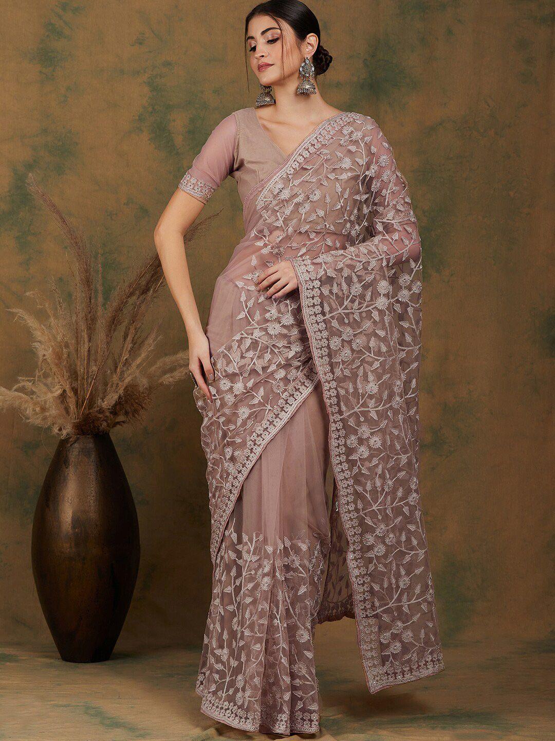 sangria floral embroidered net saree