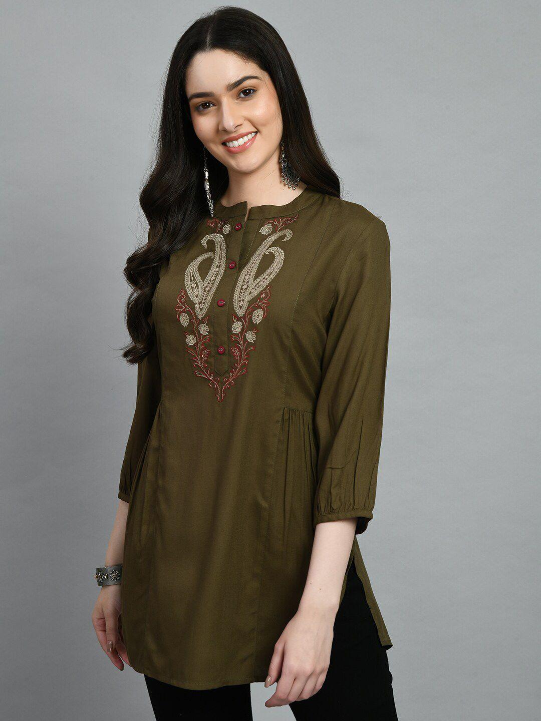 meesan embroidered mandarin collar ethnic tunic