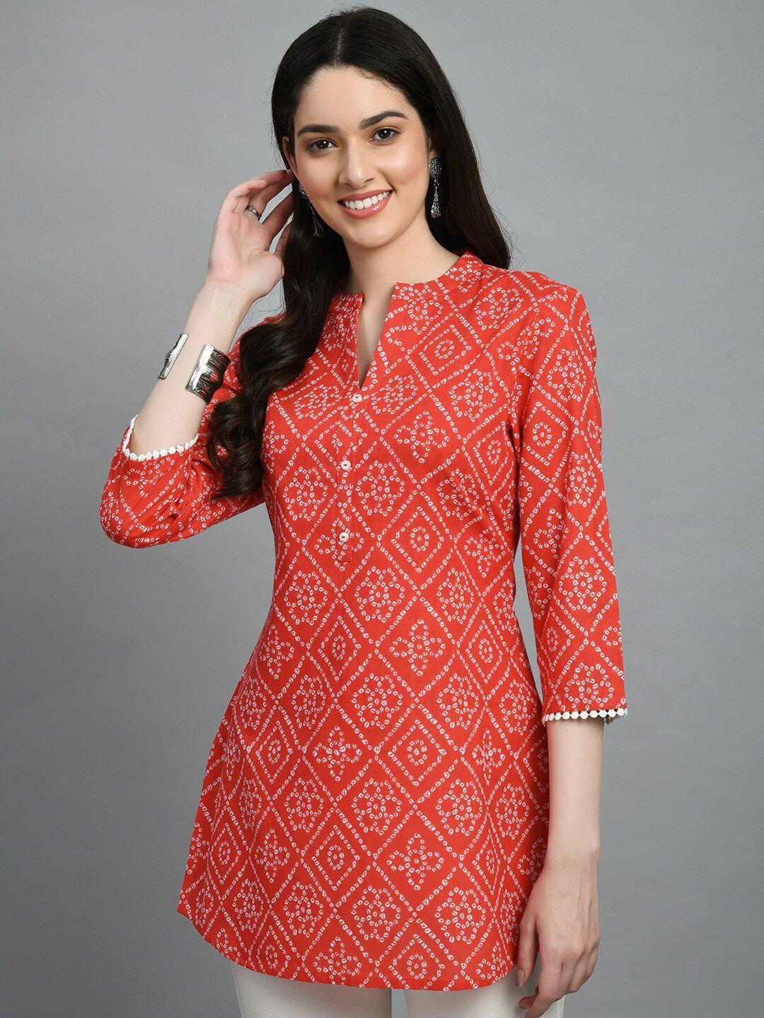 meesan bandhani printed mandarin collar ethnic tunic