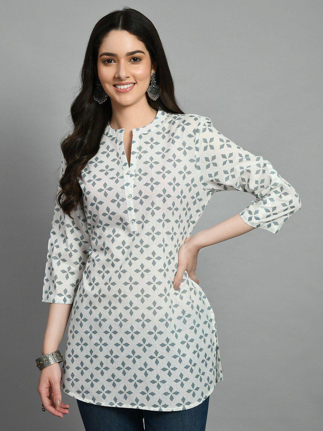 meesan mandarin collar geometric printed a-line kurti