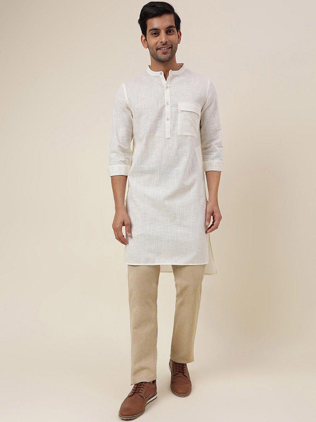 fabindia men mandarin collar cotton straight kurta