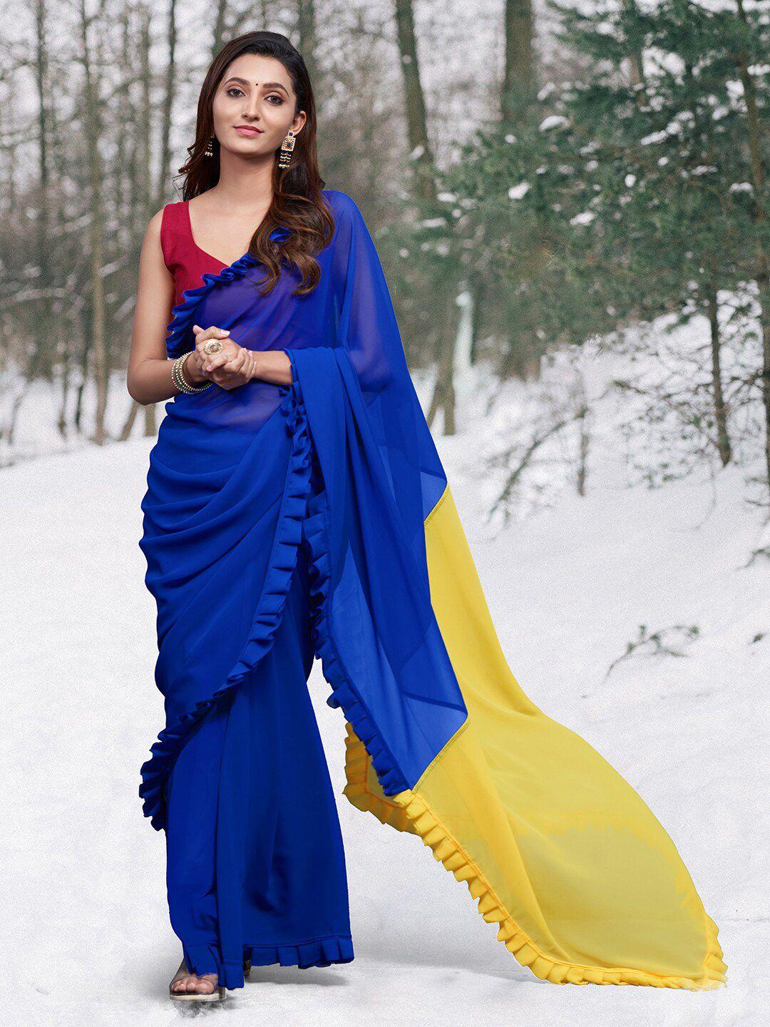 mitera blue & yellow pure georgette saree