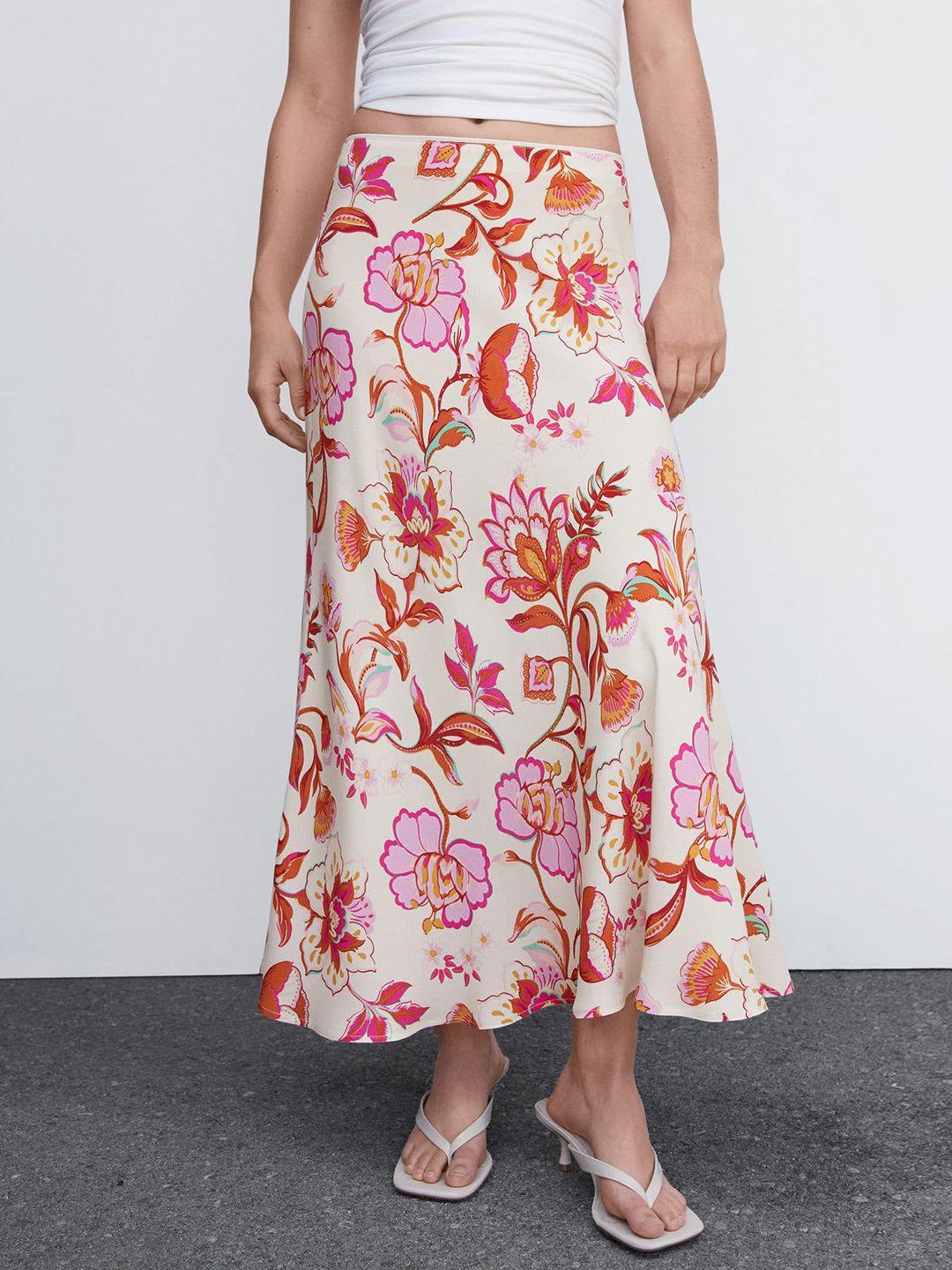 mango floral printed a-line midi skirt