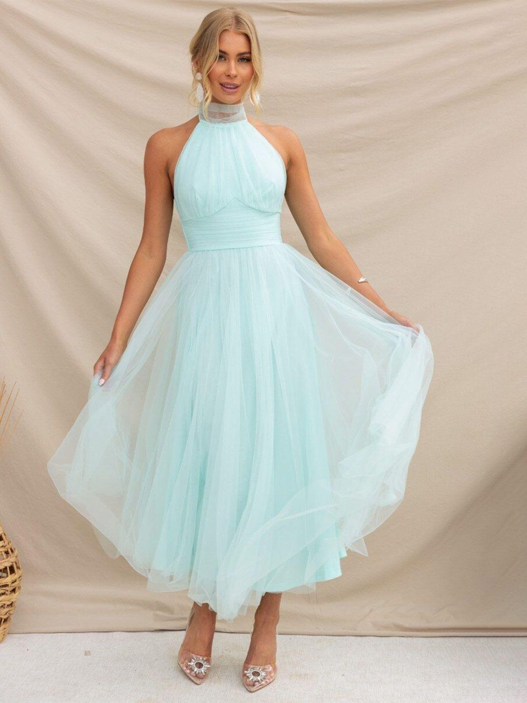 bostreet blue halter neck tulle empire dress