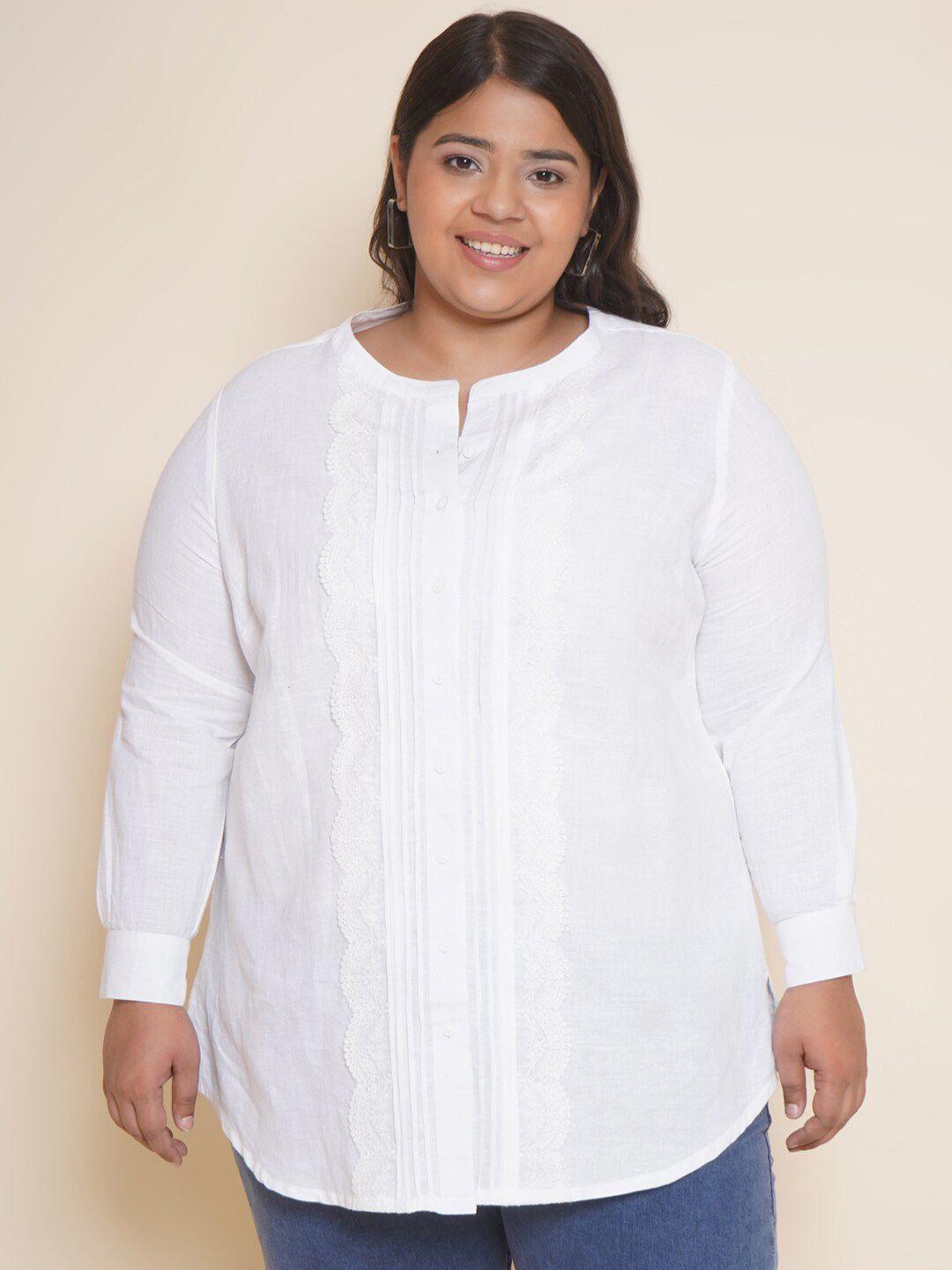 kiaahvi by john pride plus size lace insert shirt style top