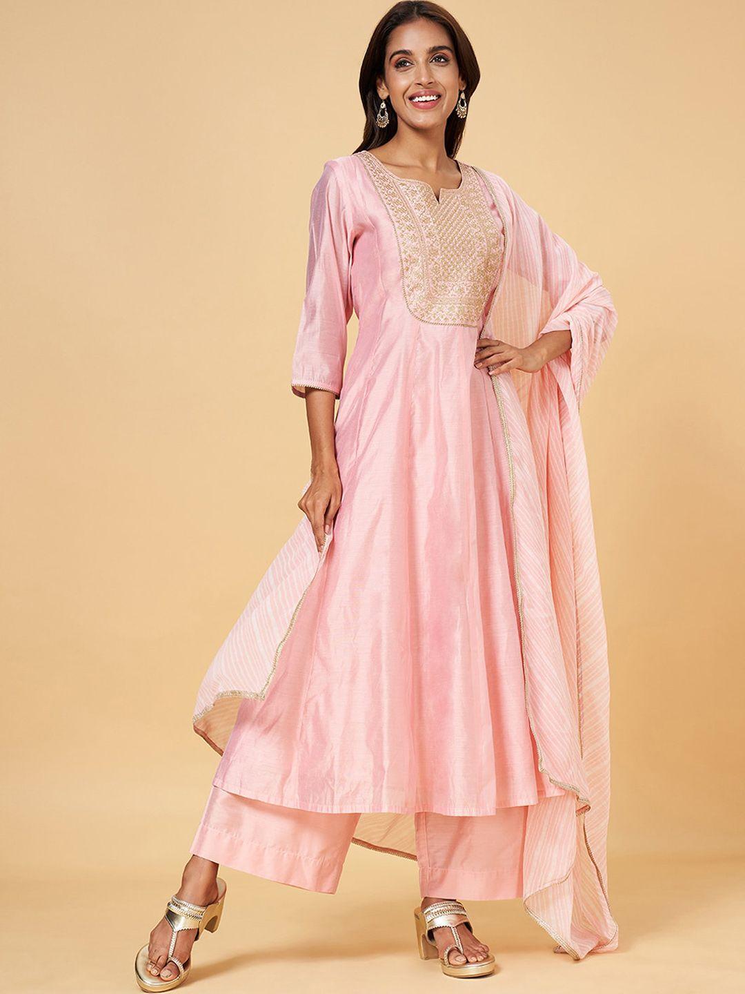 rangmanch by pantaloons sequinned chanderi silk a-line kurta & palazzos with dupatta