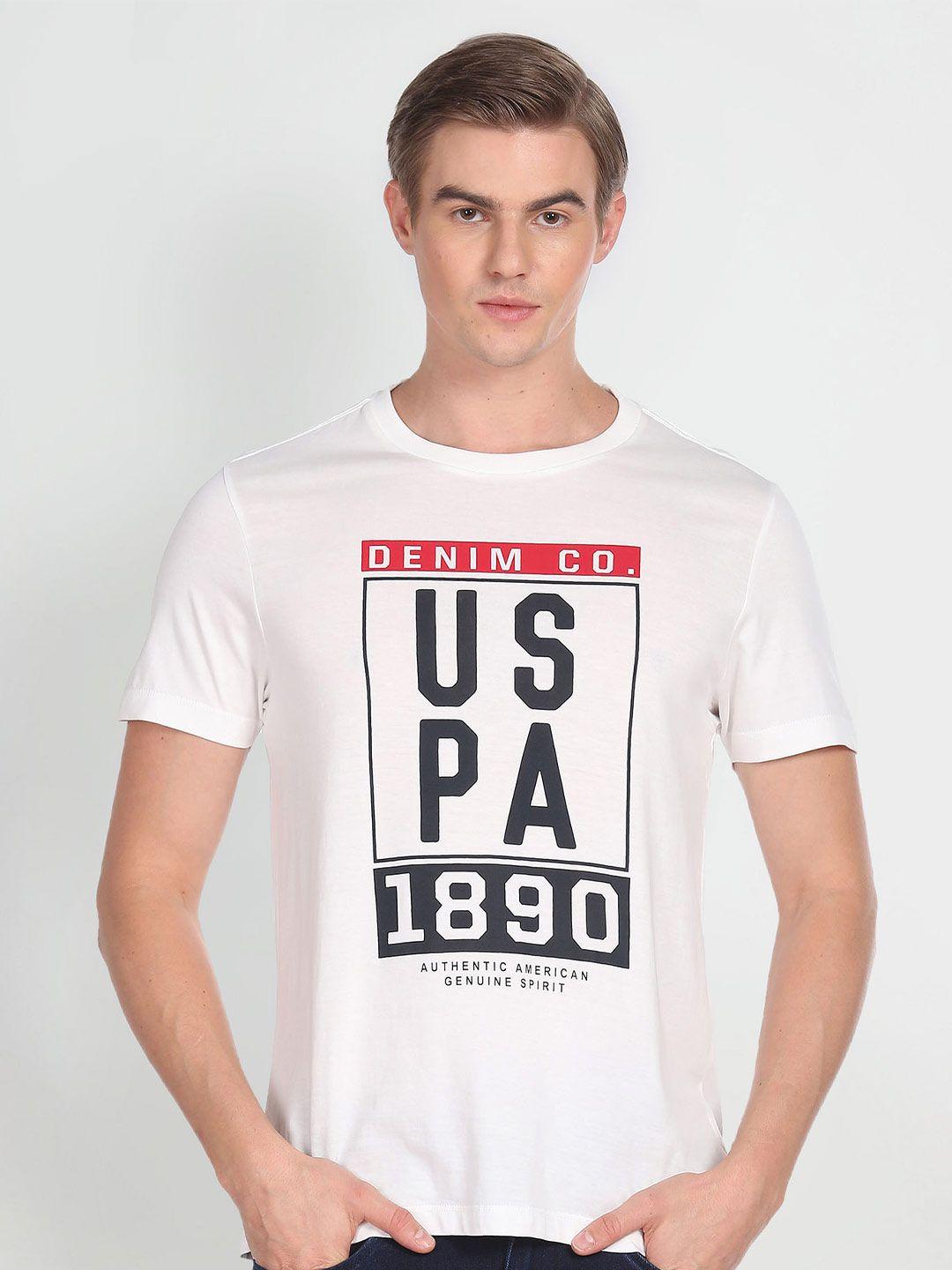 u s polo assn men blue typography printed pure cotton applique t-shirt