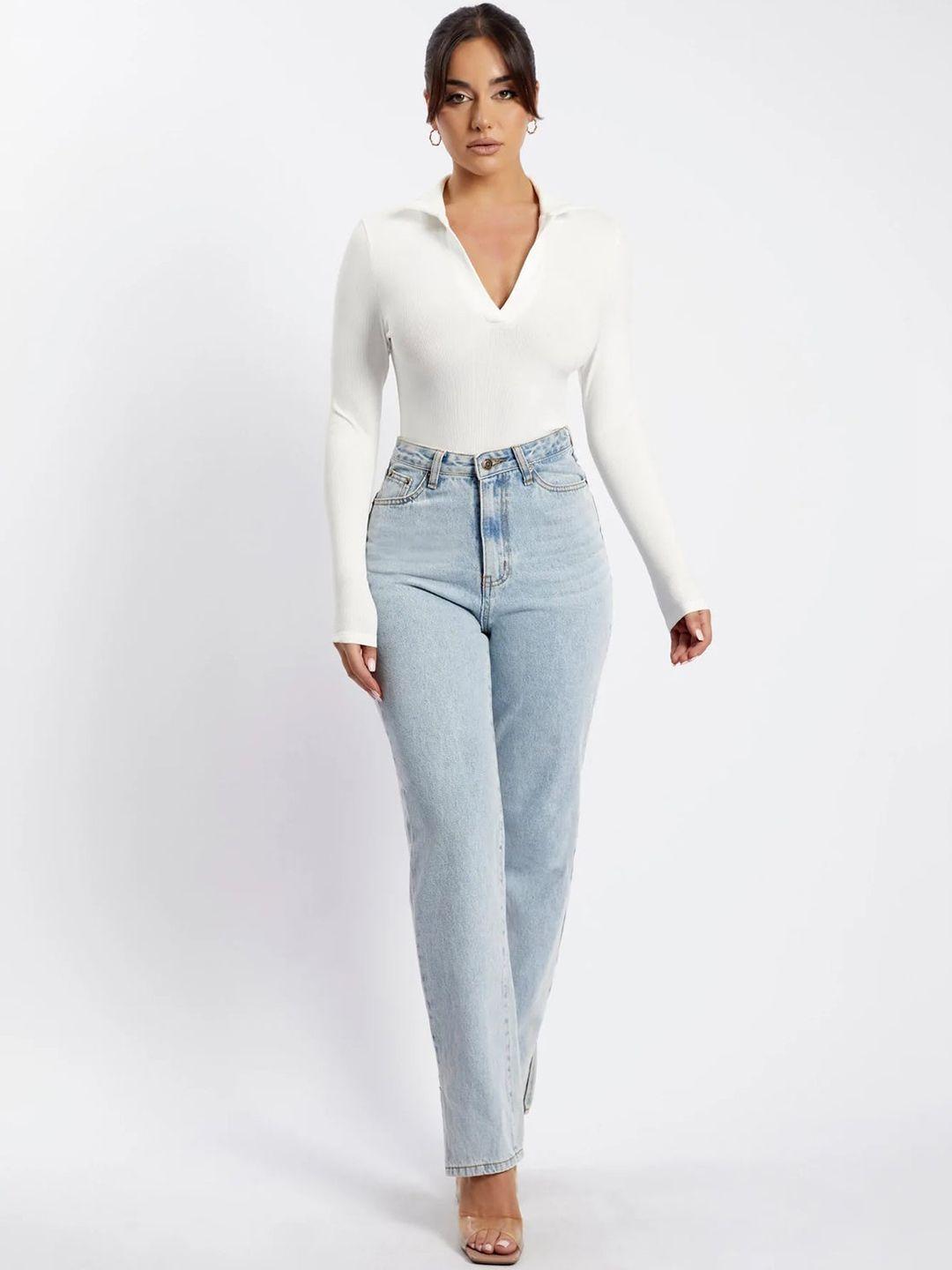 outcast ribbed shirt collar long sleeve collar bodysuit