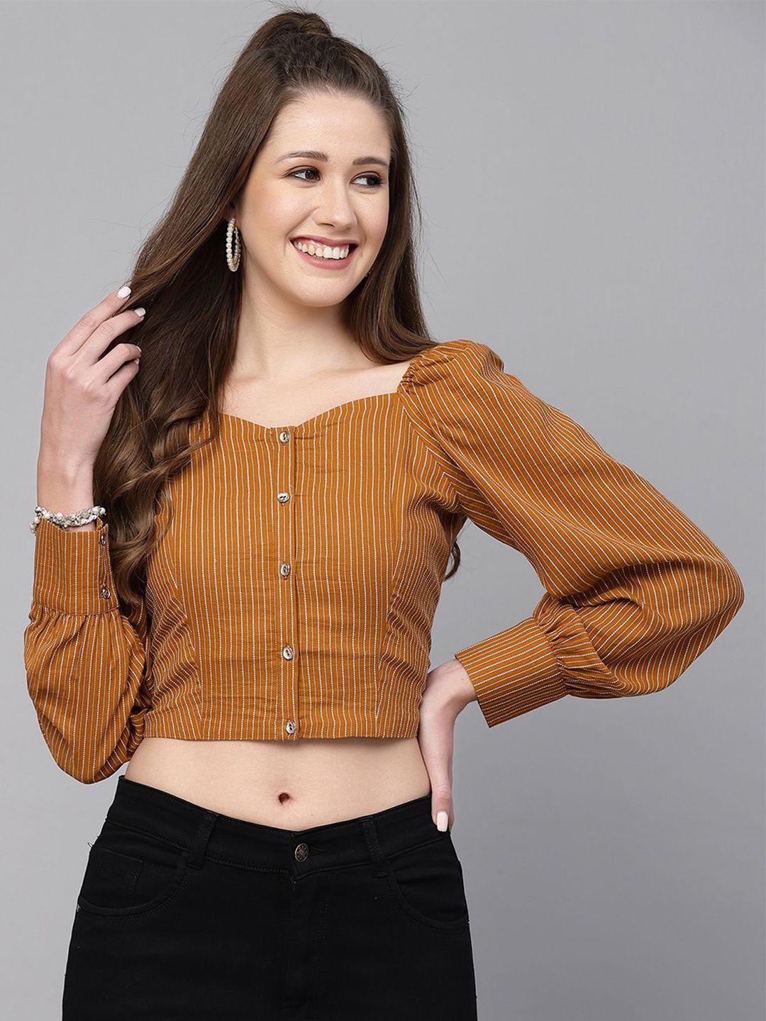 selvia women brown micro checks opaque striped casual shirt