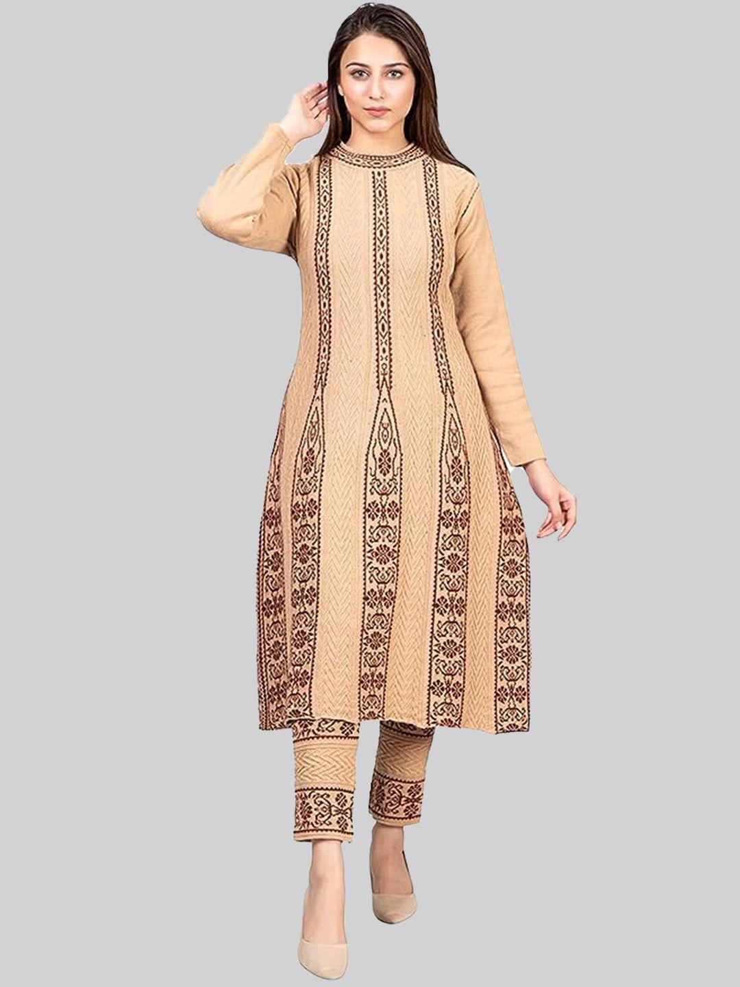 sammyco ethnic motifs woven design pure wool a-line kurta with trousers