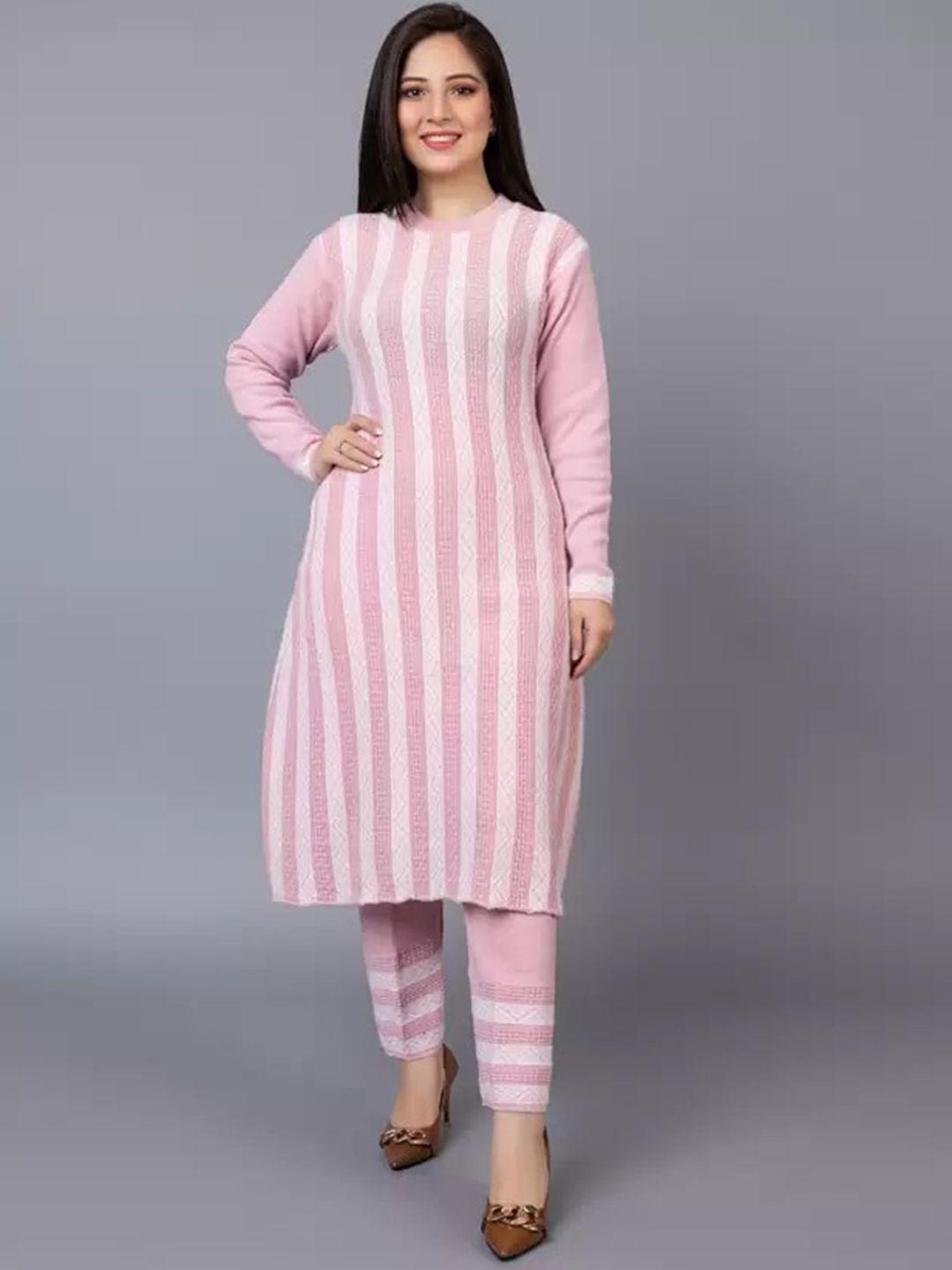 sammyco striped woven design pure wool a-line kurta and trousers