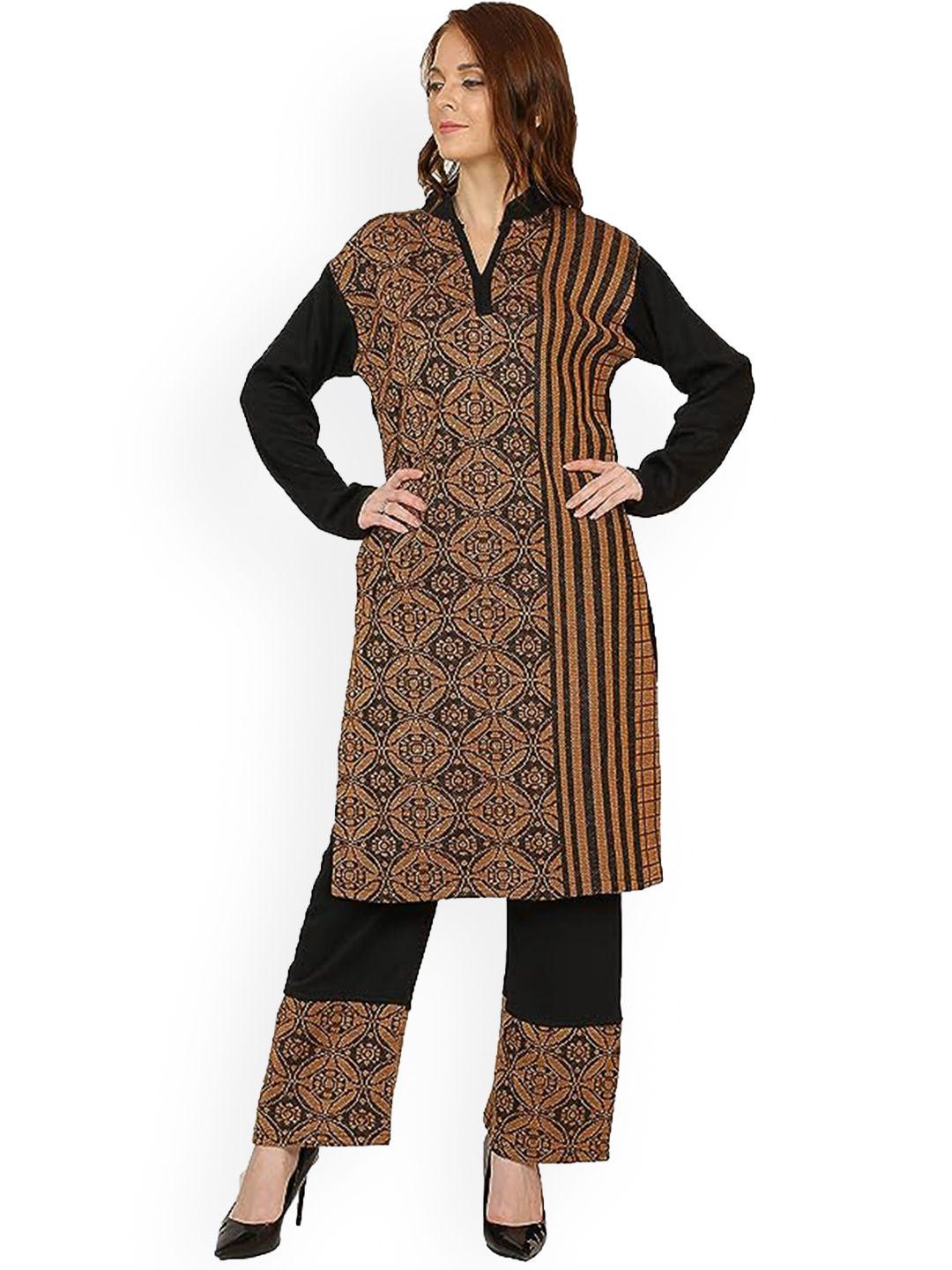 sammyco  ethnic motifs woven design pure wool straight kurta and palazzos