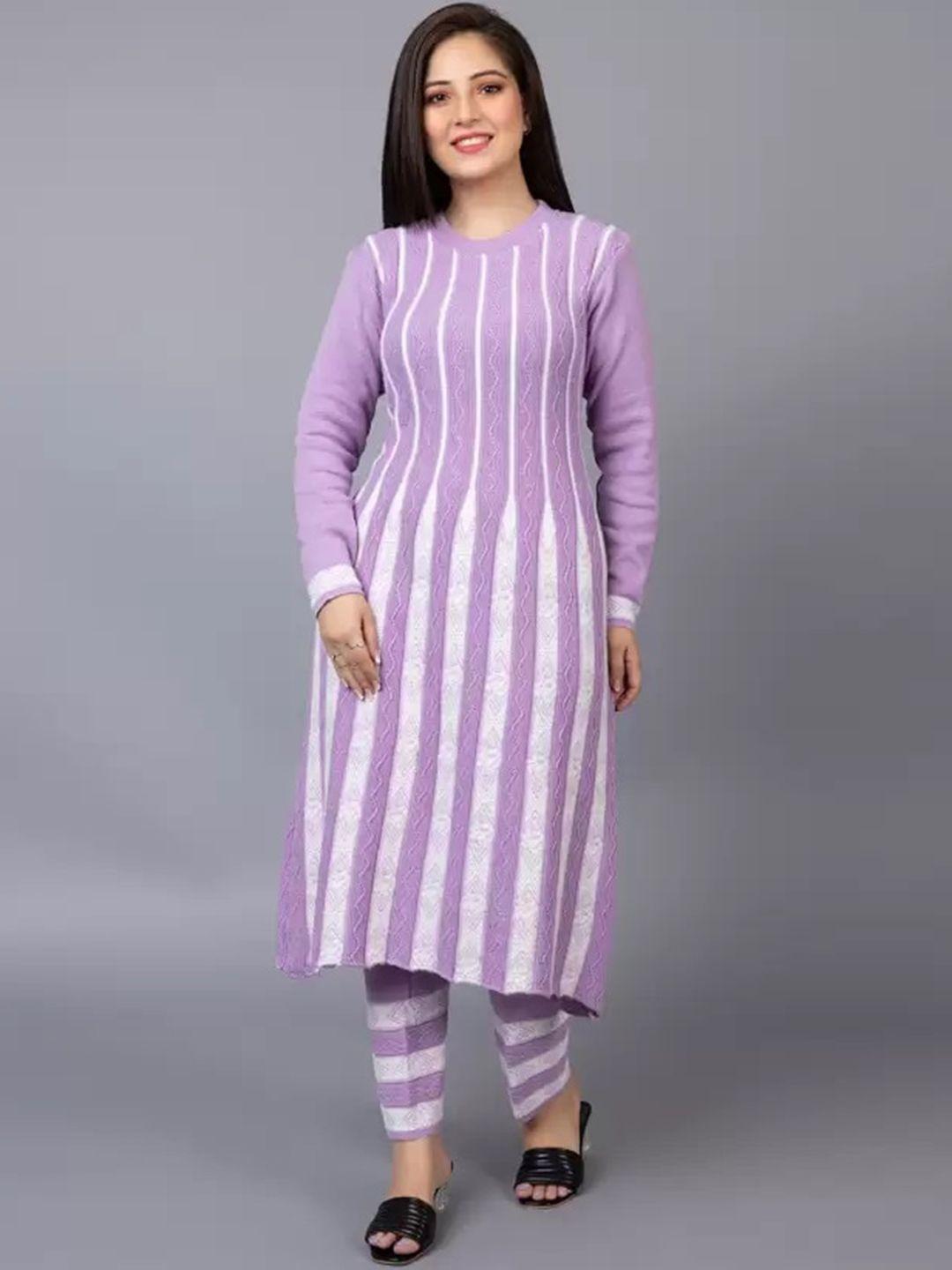 sammyco round neck striped woven design regular pure wool kurta with trousers