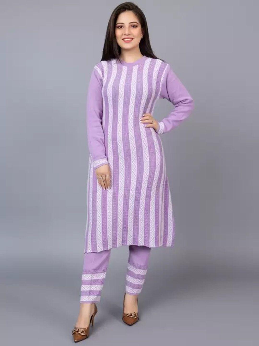 sammyco round striped woven design regular pure wool kurta with trousers