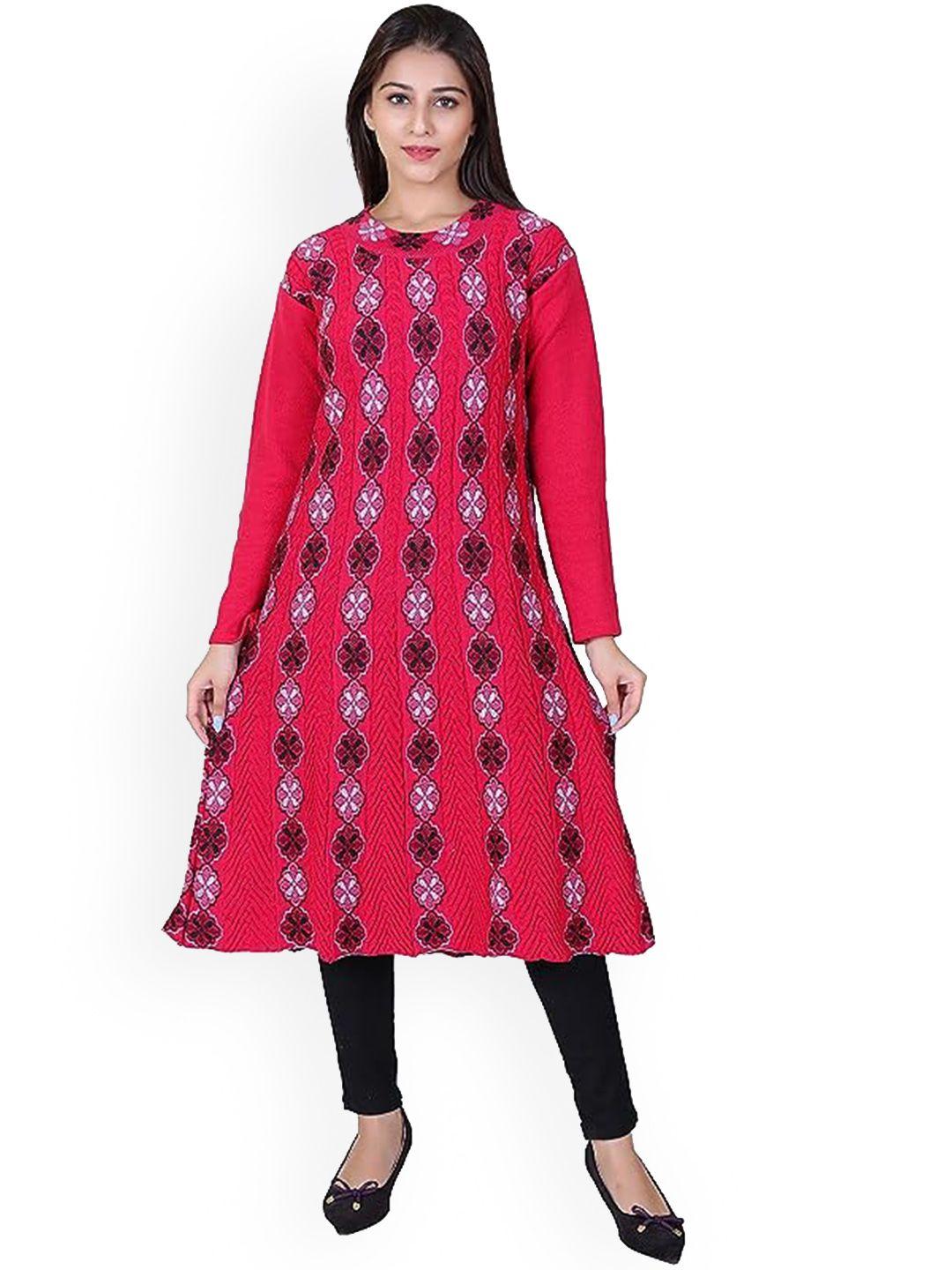 sammyco round neck ethnic motifs woven design pure wool kurta with legging