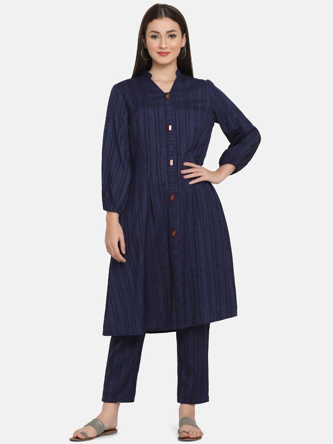 ffu striped v-neck a-line kurta with trousers