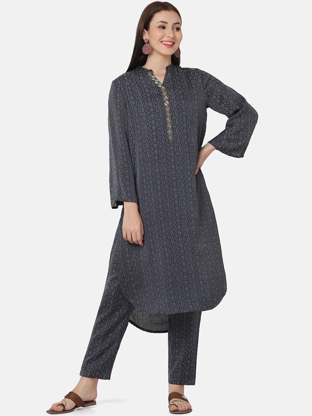 ffu geometric printed regular kurta with trousers