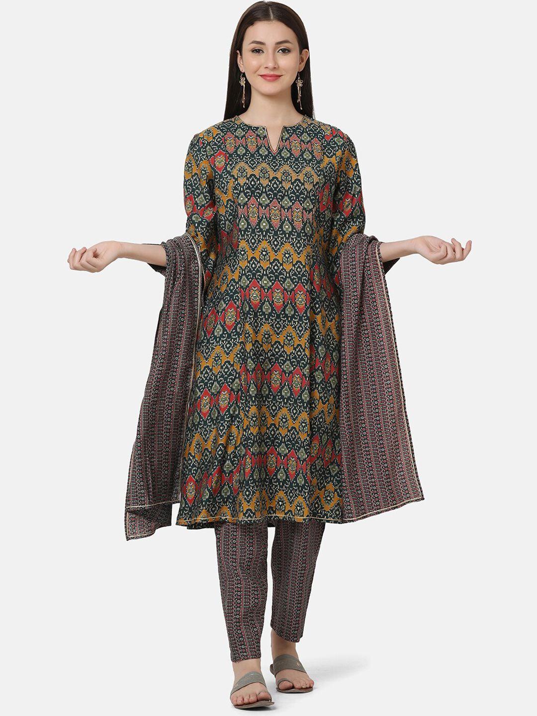 ffu ethnic motifs printed a-line kurta with trousers & with dupatta