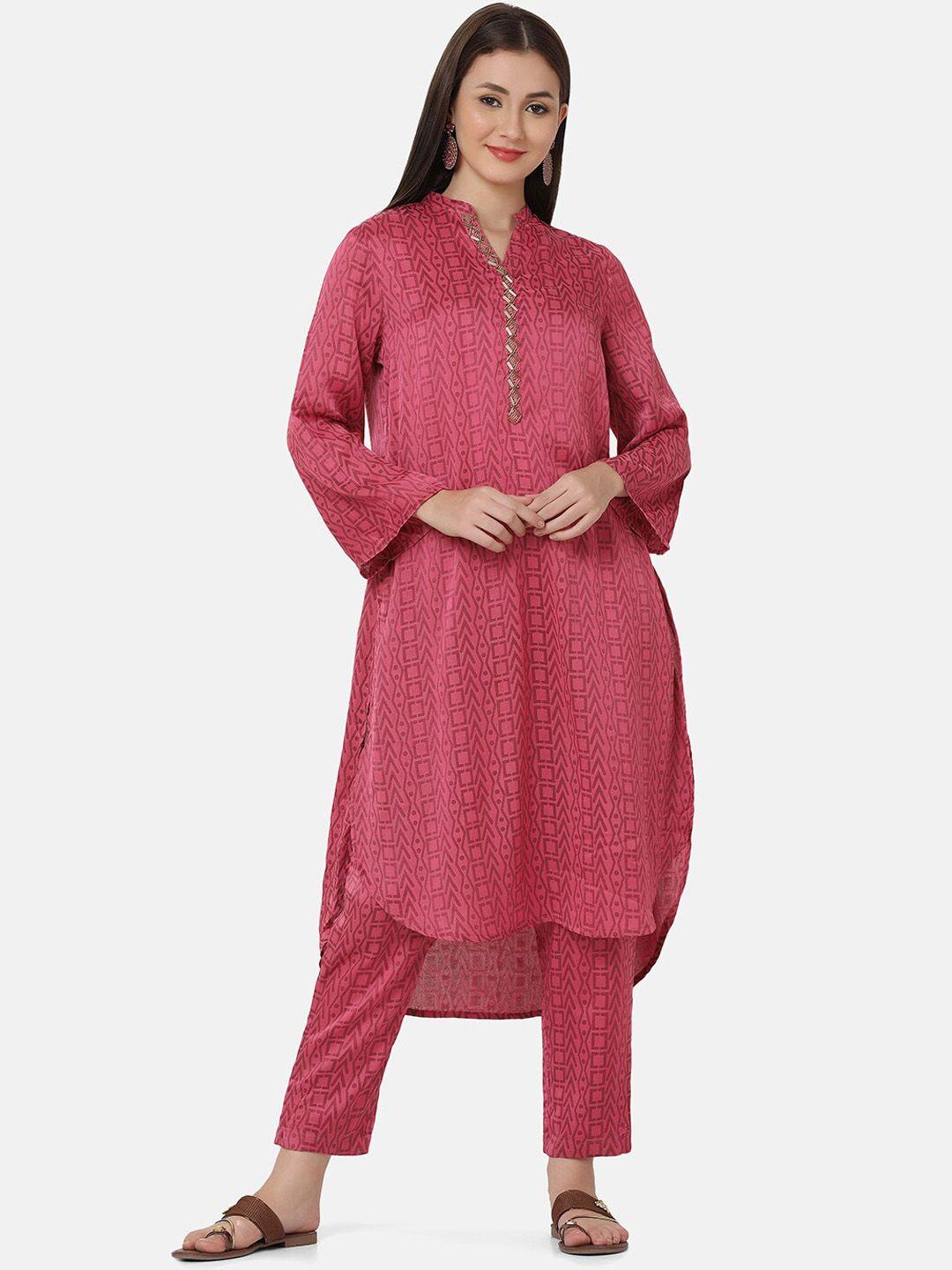 ffu geometric printed a-line high low hem kurta with trousers