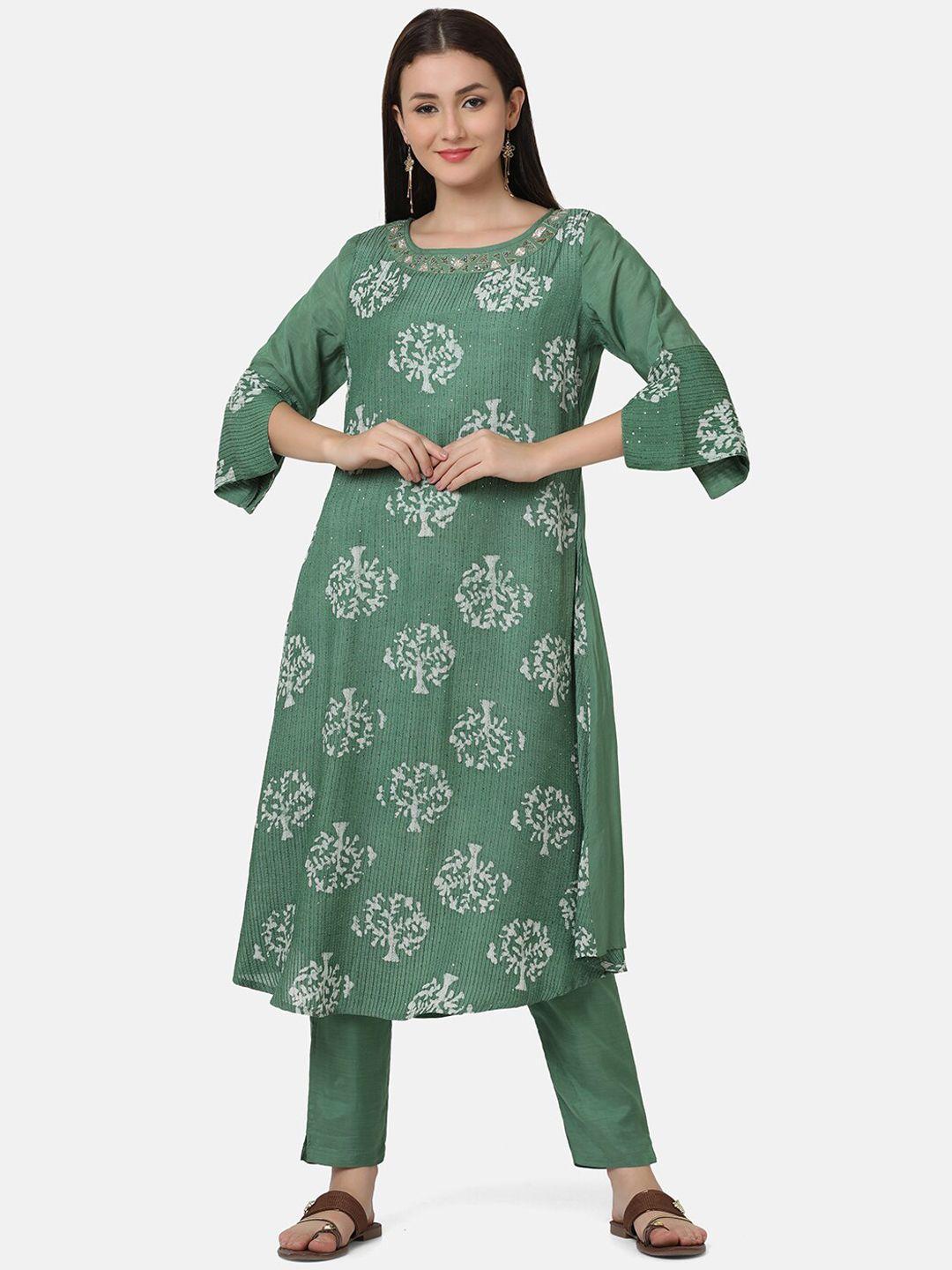 ffu ethnic motifs printed regular sequinned kurta with trousers