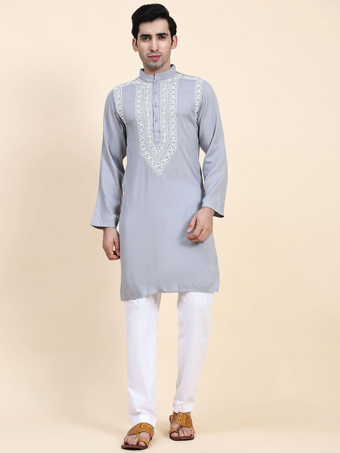 house of kari mandarin collar chikankari pure cotton kurta