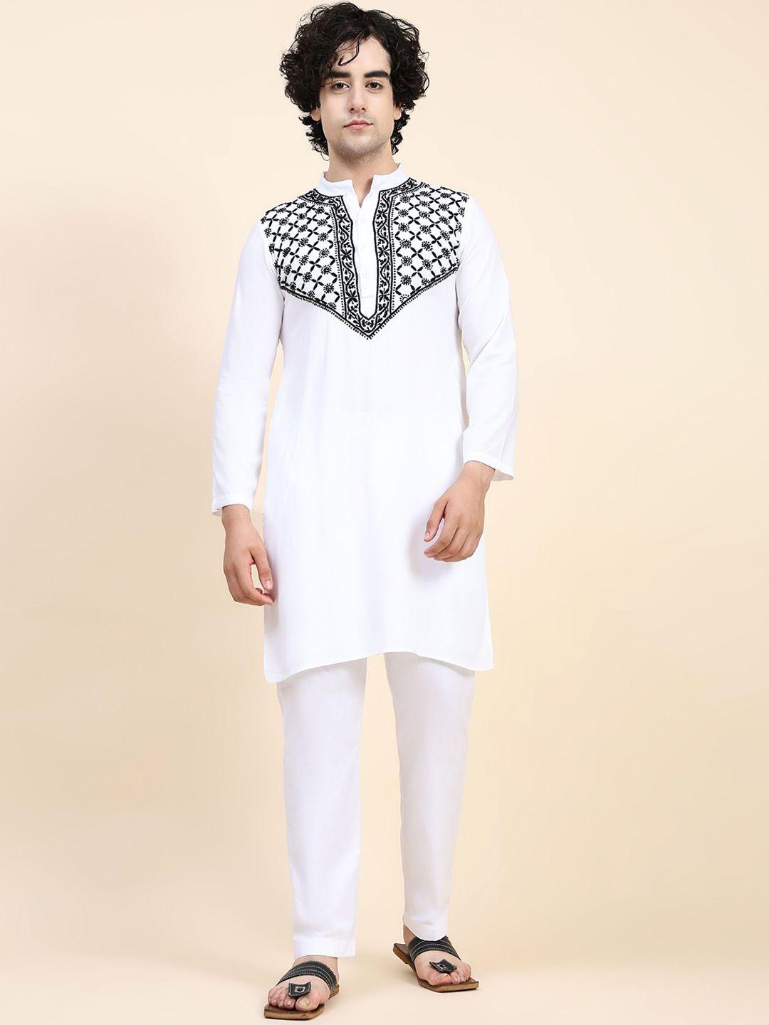 house of kari mandarin collar chikankari pure cotton kurta