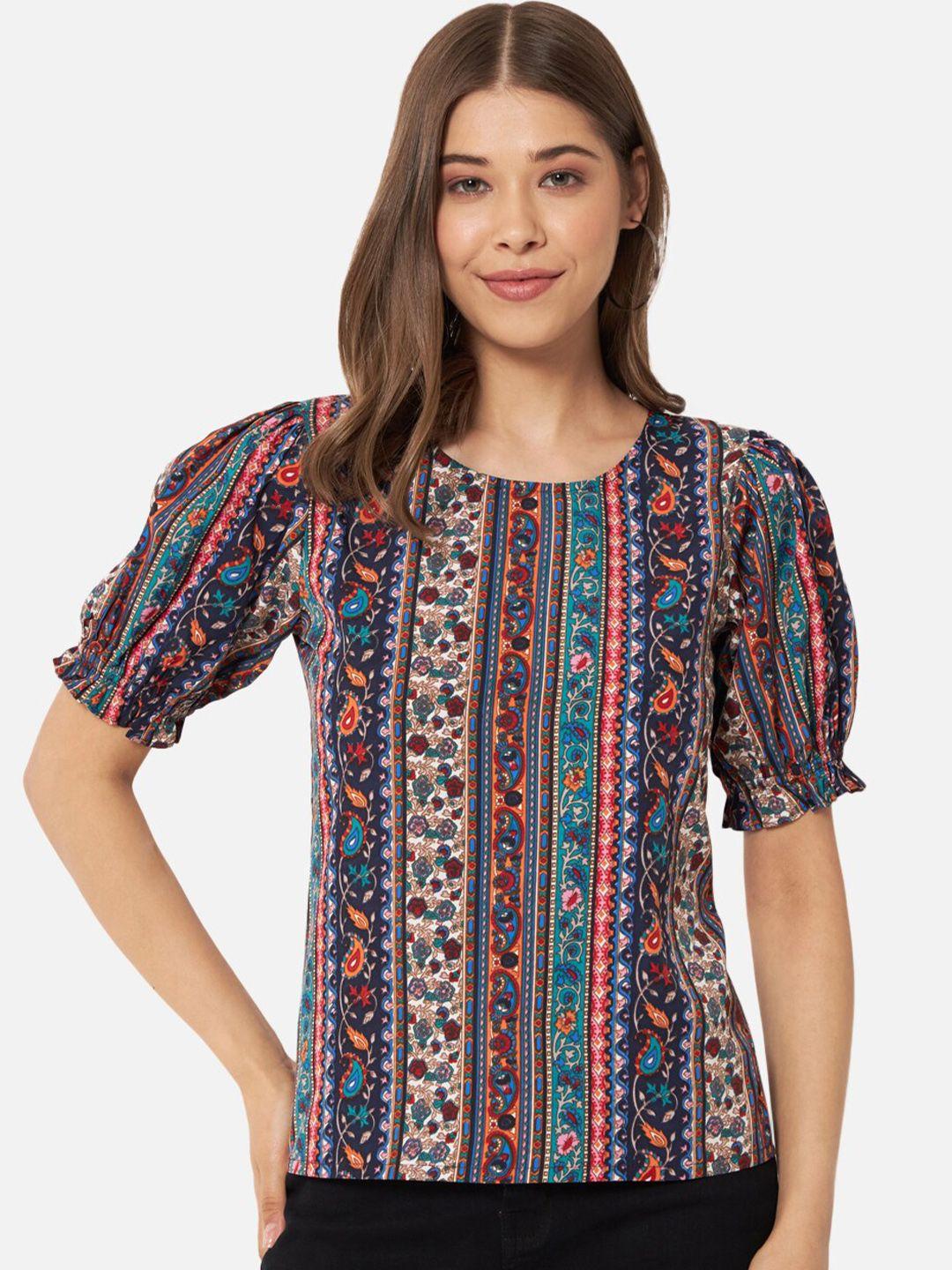 baesd ethnic motifs printed puff sleeve top