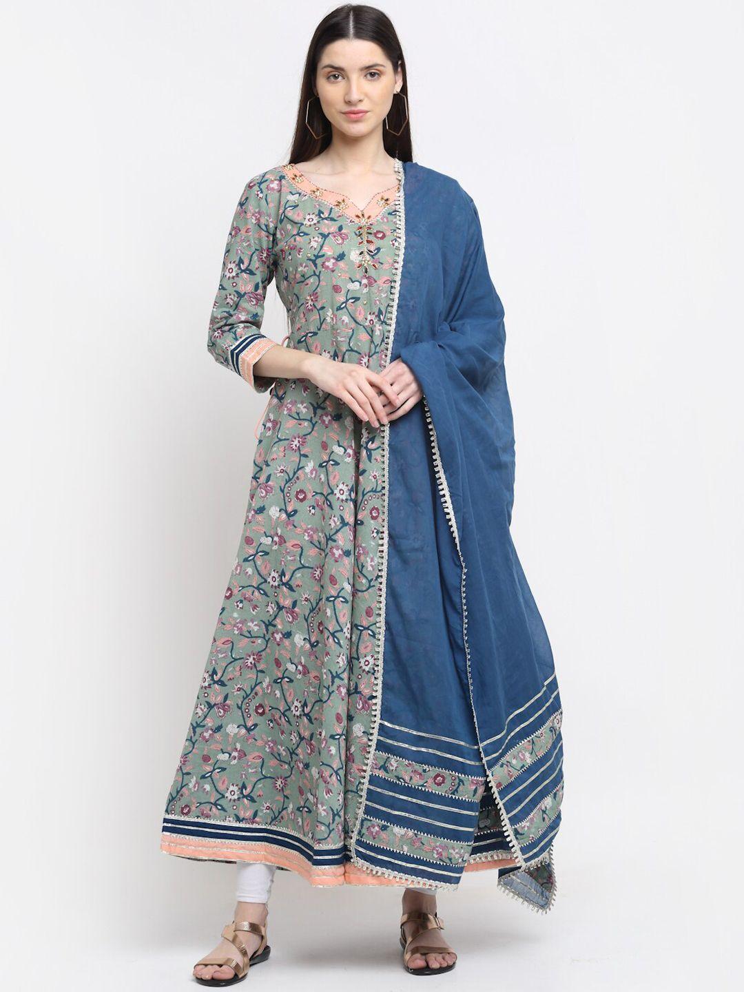 kalini floral printed maxi cotton ethnic dresses with dupatta