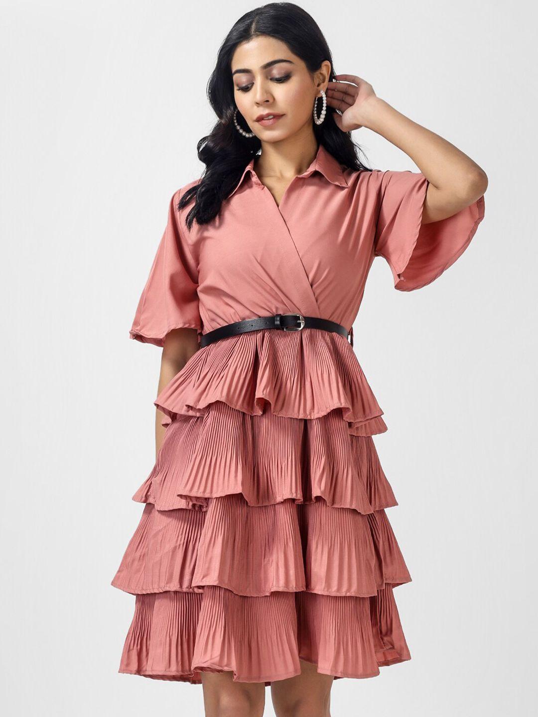 oceanista peach-coloured crepe fit & flare dress