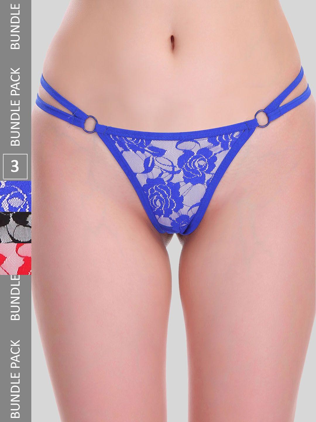 selfcare pack of 3 anti-odour self-design thong briefs