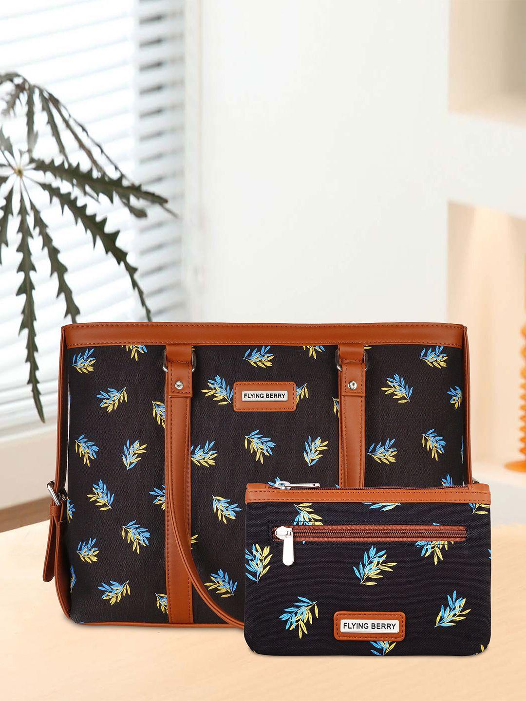 flying berry women black & tan printed laptop bag