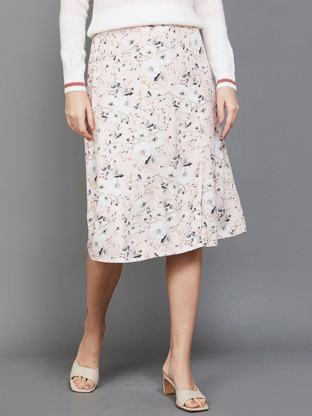 code by lifestyle floral printed a-line knee length skirt