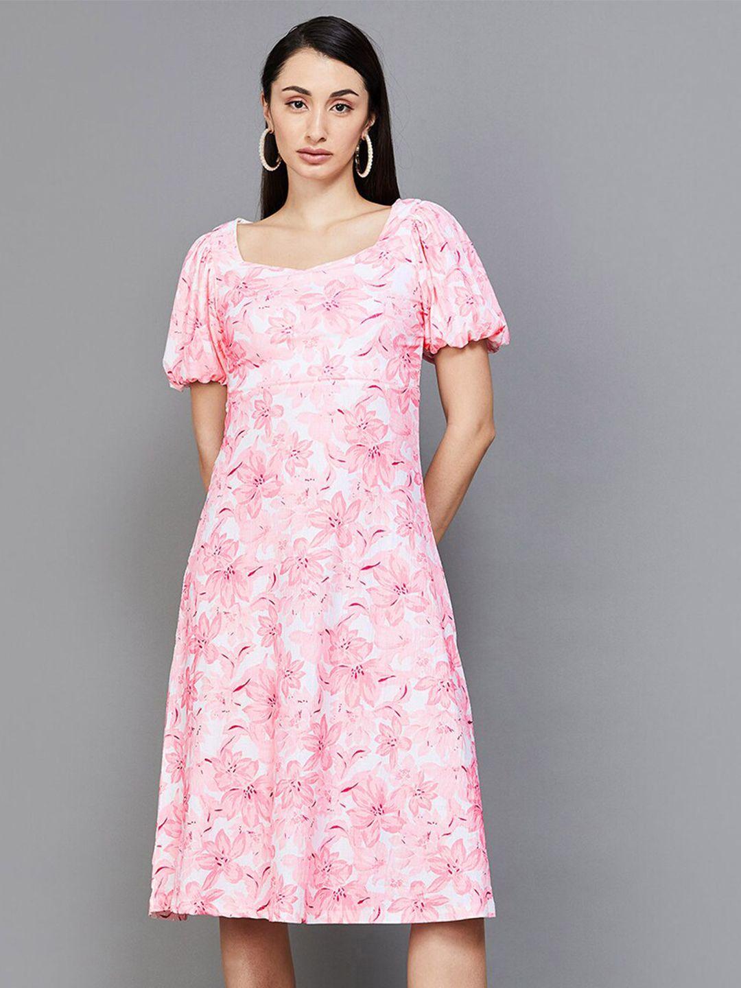 code by lifestyle floral printed square neck puff sleeve a-line dress