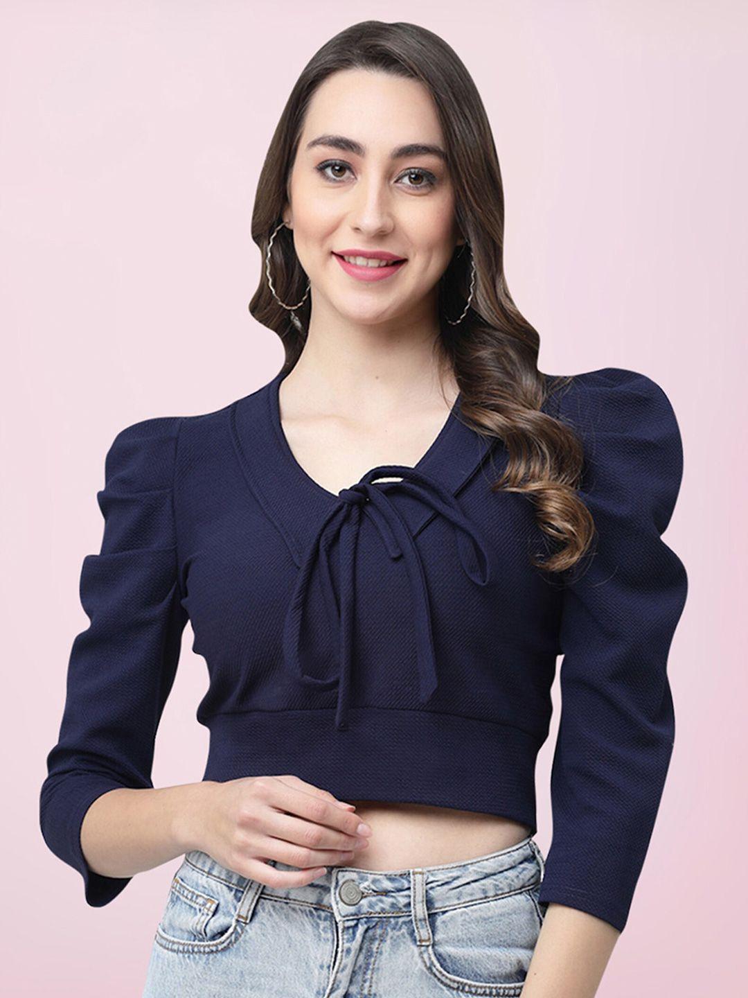 baesd tie-up neck puff sleeve regular crop top