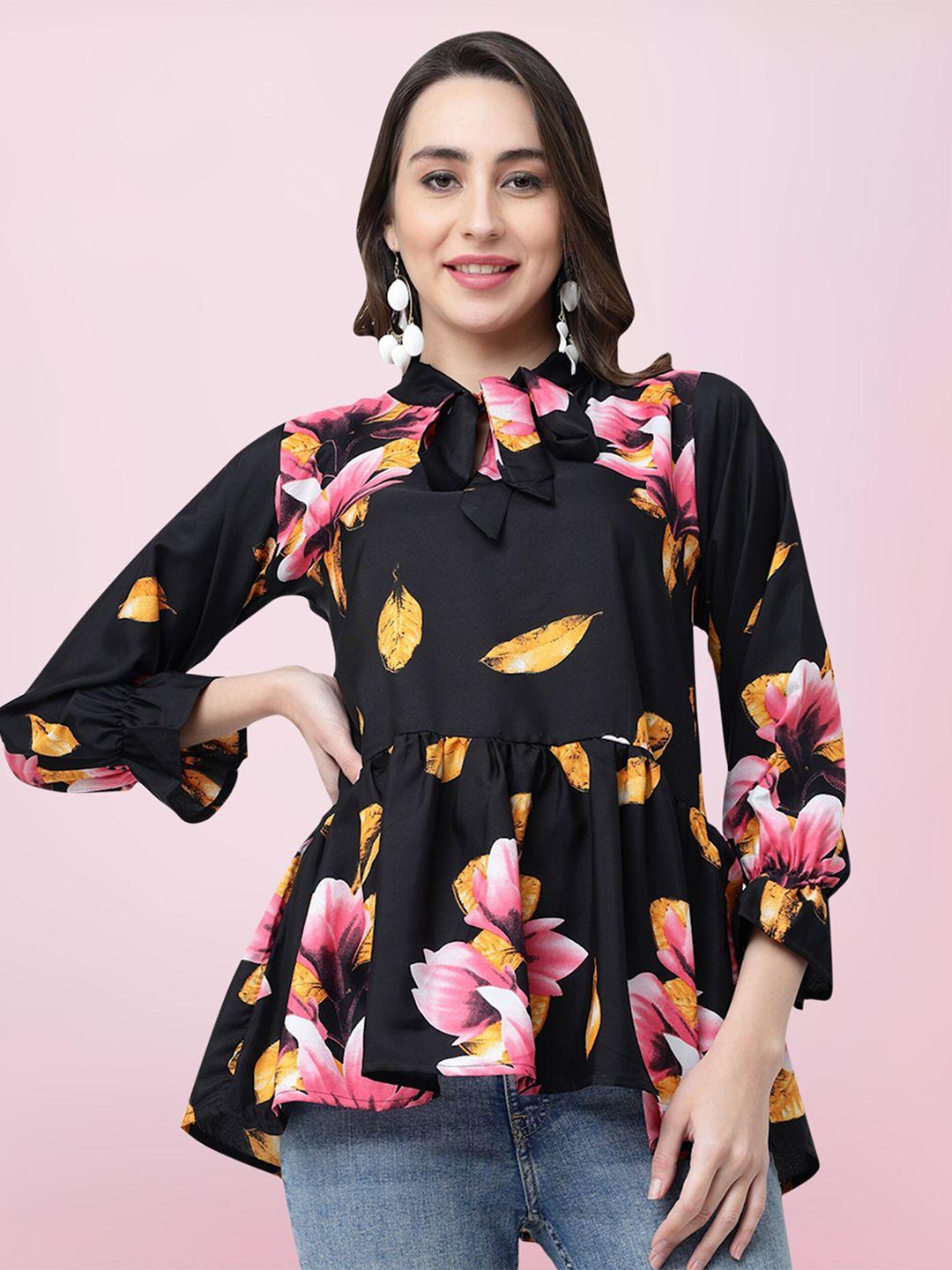 baesd floral printed tie-up neck peplum top