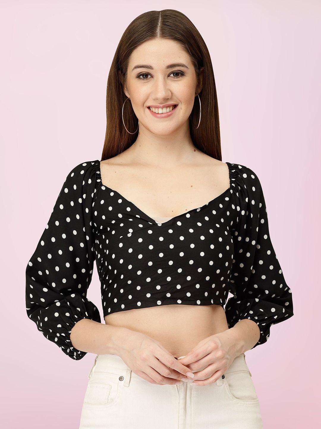 baesd black polka dot print crepe crop top