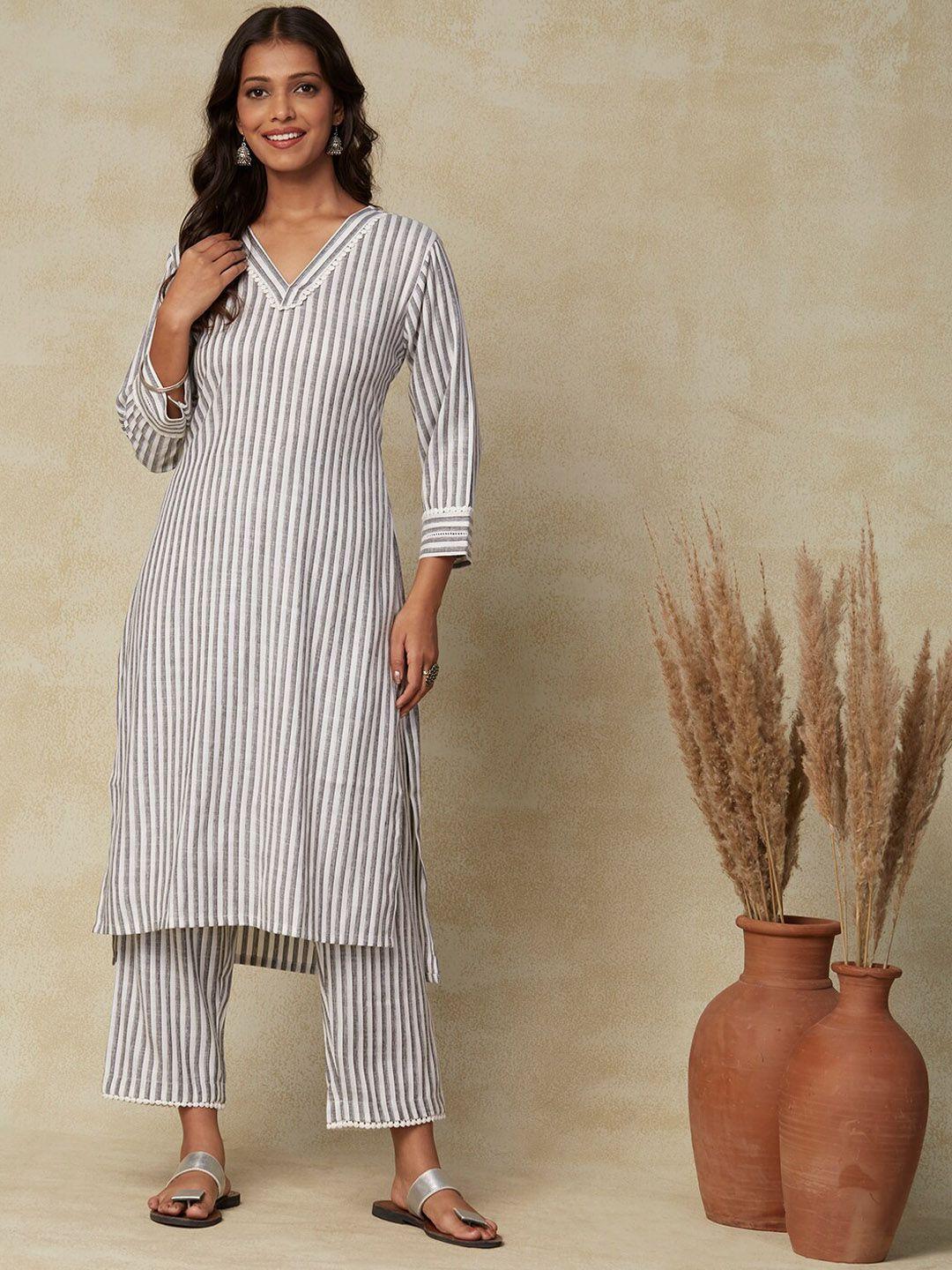 fashor women off white striped regular kurta with trousers