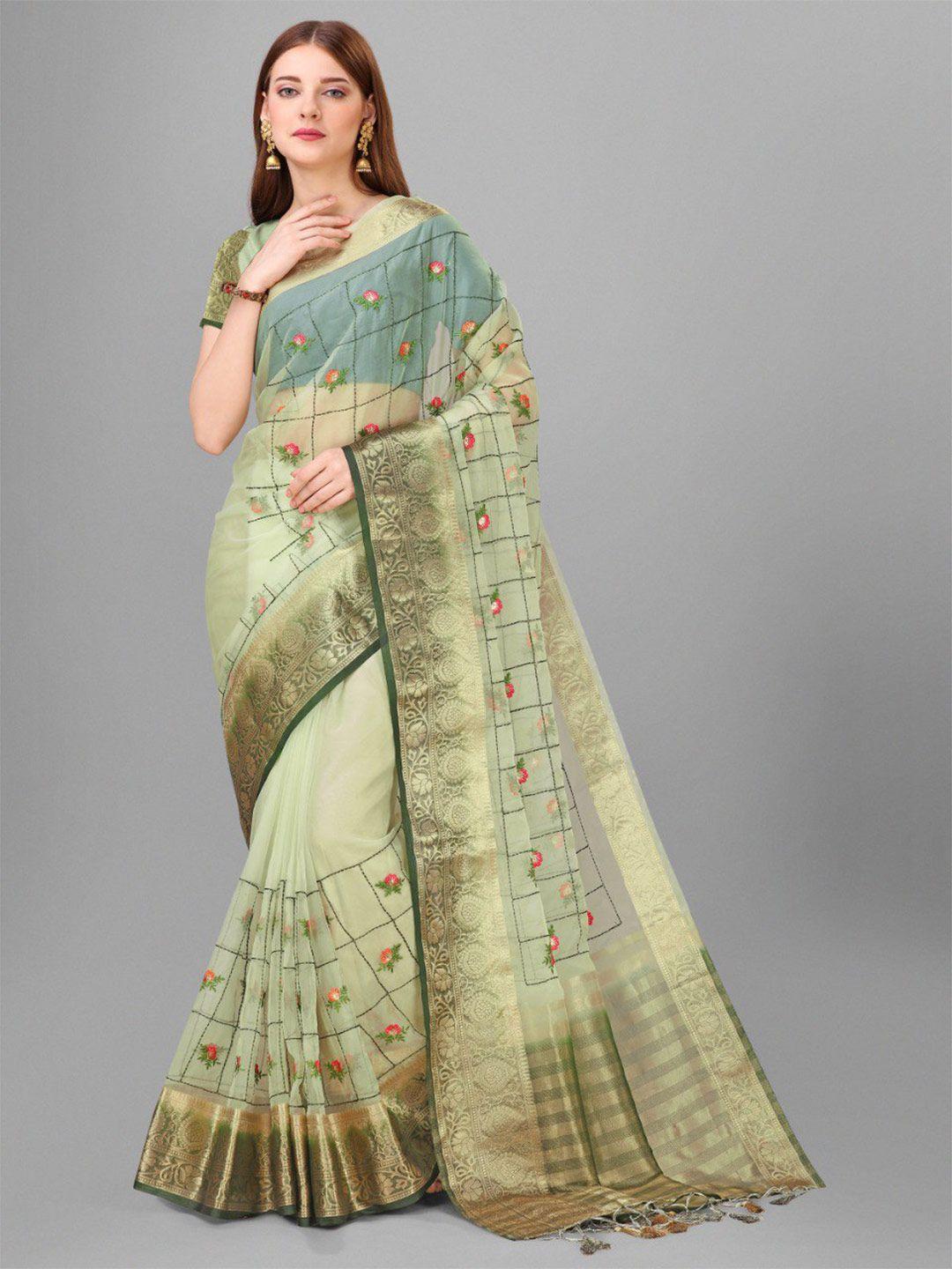 veerax green & gold-toned floral zari pure silk banarasi saree