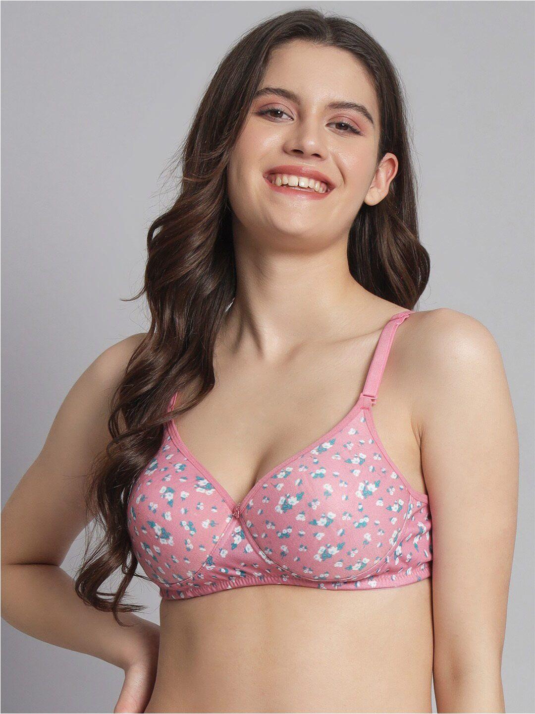 extoes pink & white floral bra full coverage lightly padded