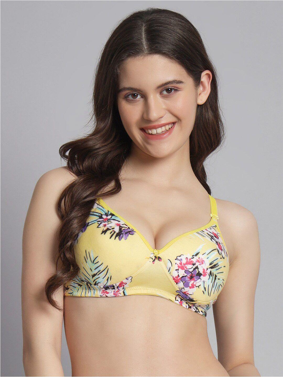 extoes yellow & blue floral bra full coverage lightly padded