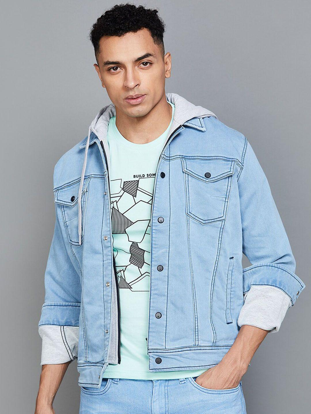 bossini hooded cotton denim jacket