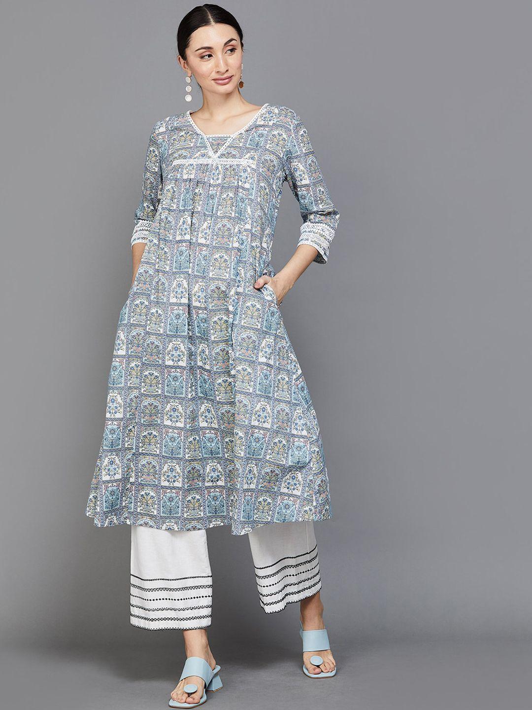 melange by lifestyle ethnic motifs printed cotton a-line kurta