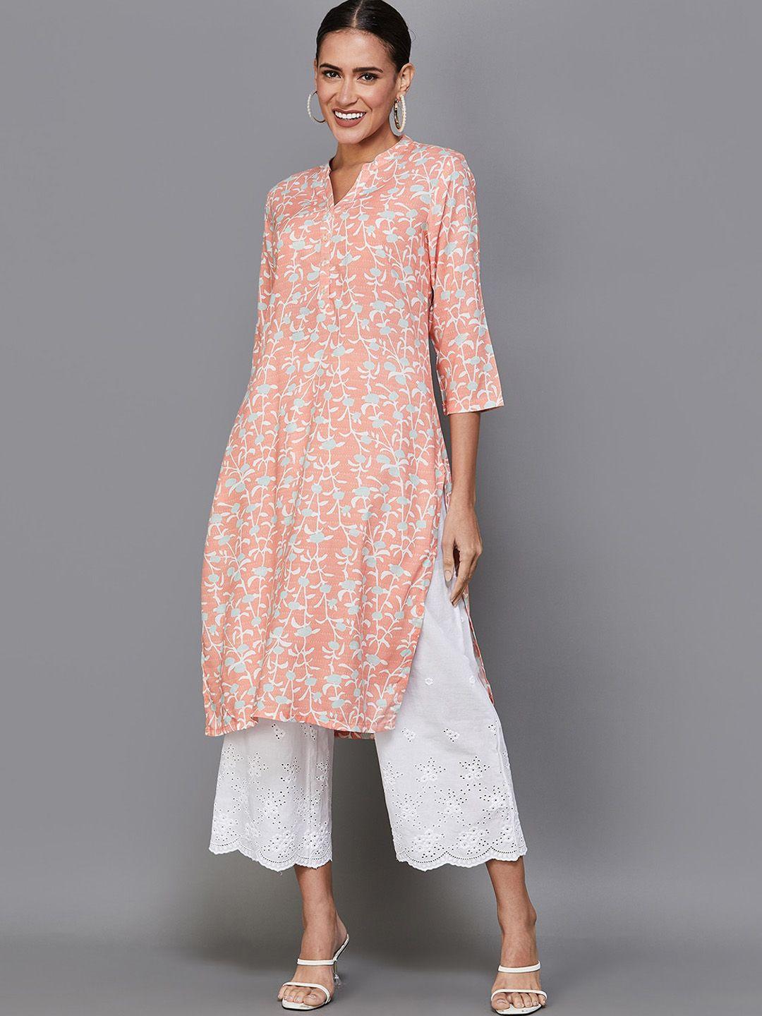 melange by lifestyle floral printed mandarin collar straight kurta