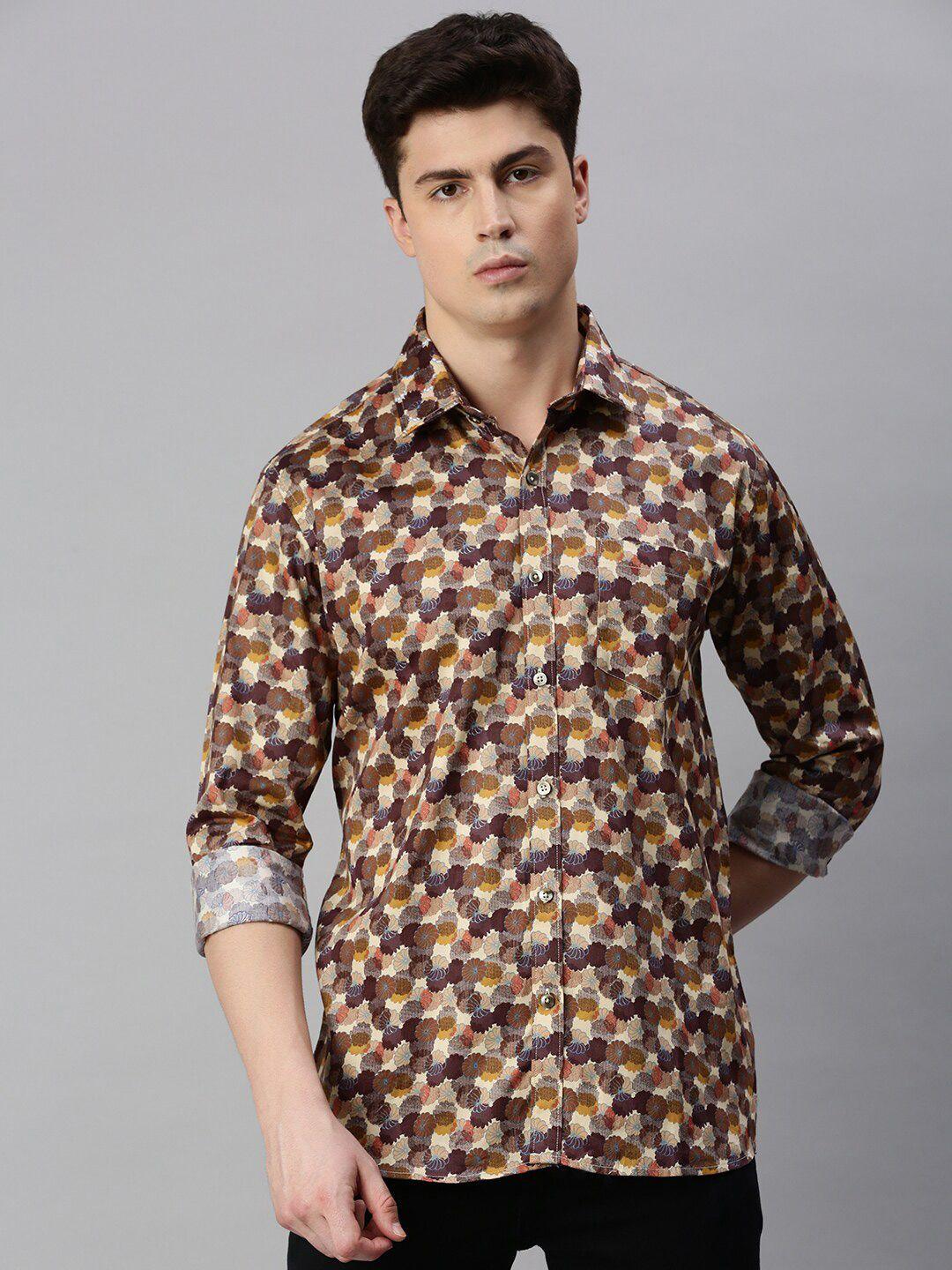 zedd men beige floral opaque printed casual shirt